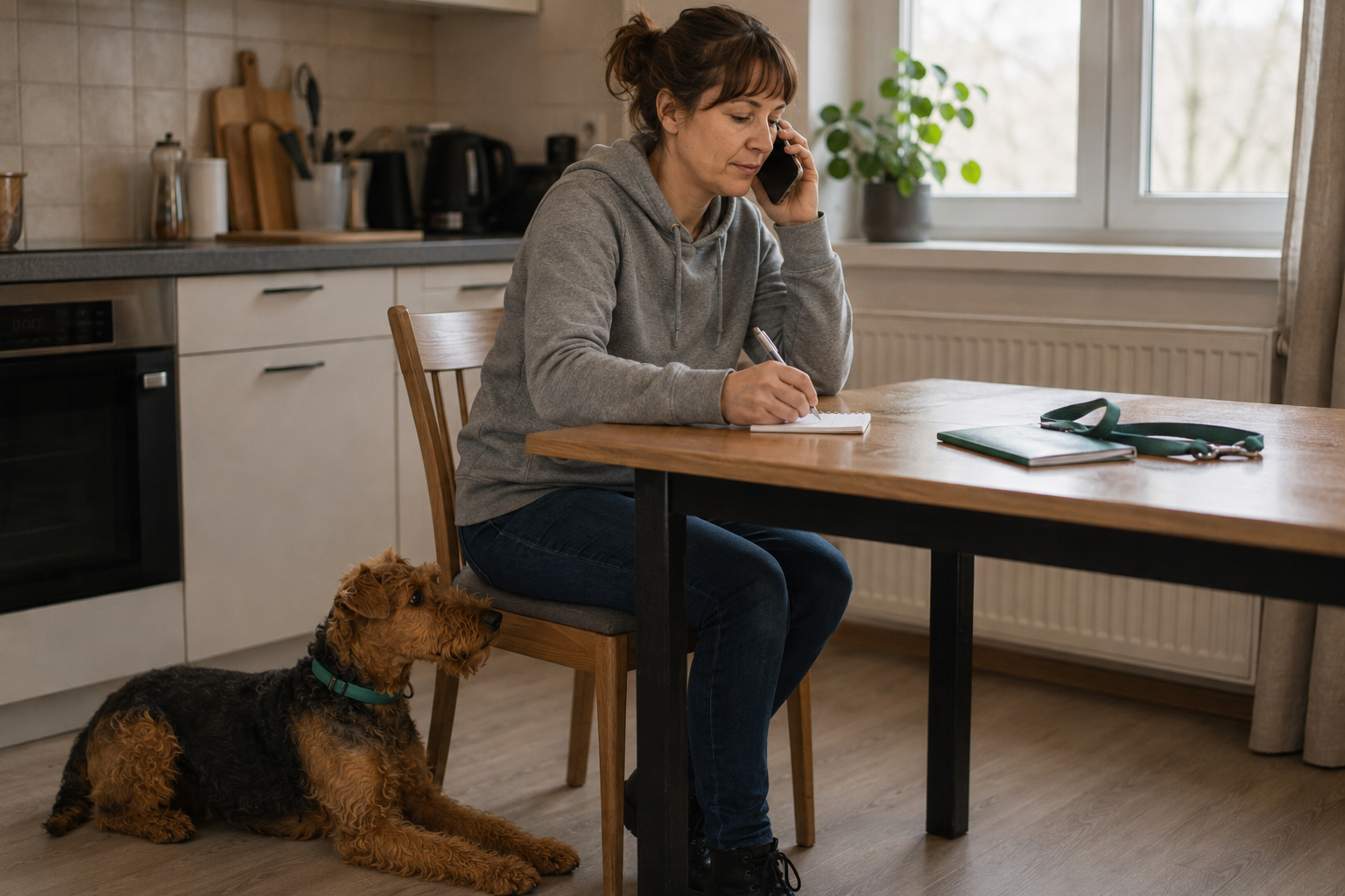 Majitelka telefonicky domlouvá přijetí welsh teriéra do útulku